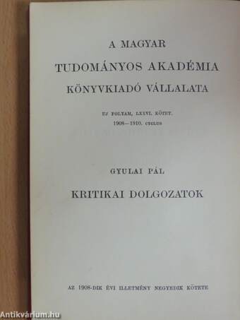 Kritikai dolgozatok 1854-1861