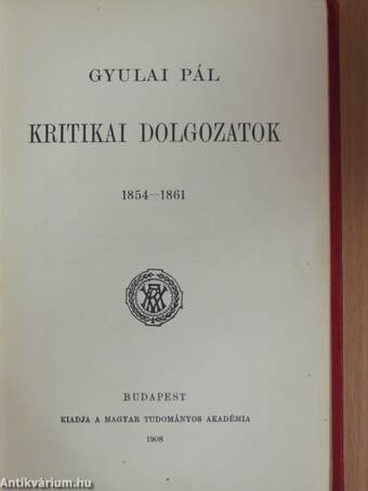 Kritikai dolgozatok 1854-1861