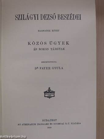 Szilágyi Dezső beszédei III.