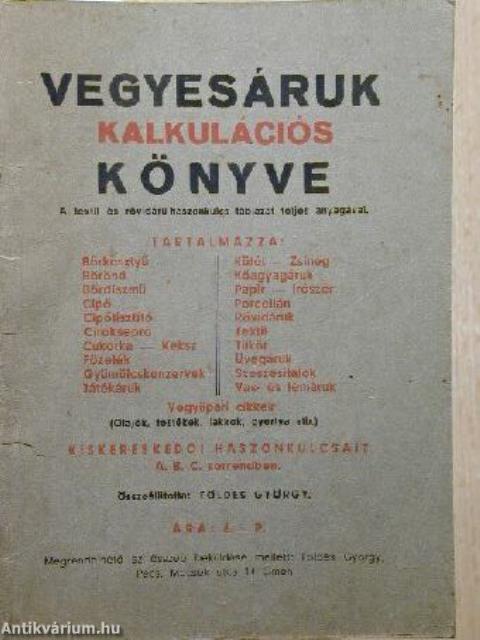 Vegyesáruk kalkulációs könyve