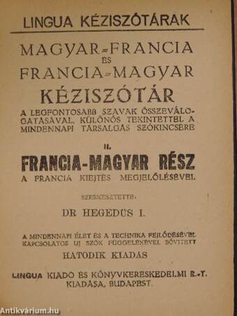 Magyar-francia és francia-magyar kéziszótár