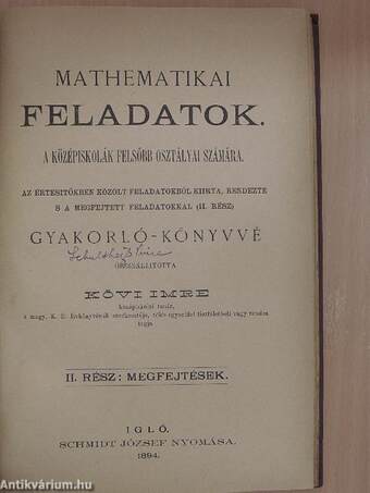 Mathematikai feladatok a középiskolák felsőbb osztályai számára I-II./Geometria II-III.