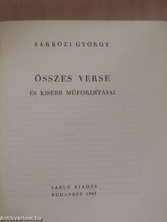 Sárközi György összes verse és kisebb műfordításai