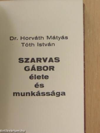 Szarvas Gábor élete és munkássága (minikönyv)