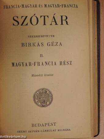 Francia-magyar és magyar-francia szótár I-II.