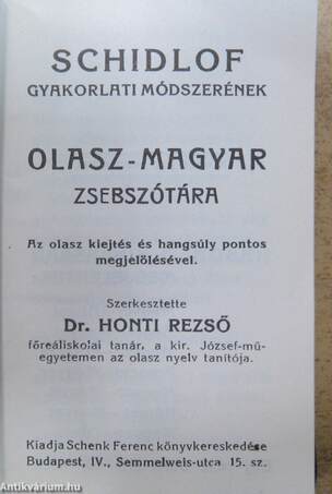 Schidlof gyakorlati módszerének magyar-olasz/olasz-magyar zsebszótára