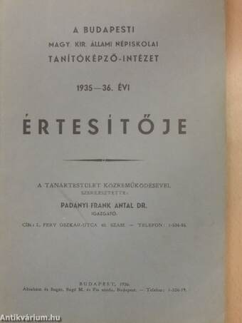 A Budapesti Magy. Kir. Állami Népiskolai Tanítóképző-Intézet 1935-36. évi értesítője