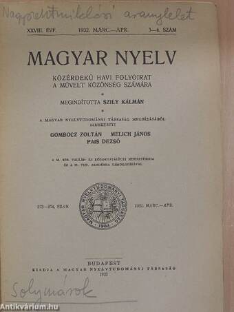 Magyar Nyelv 1932. március-április