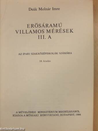 Erősáramú villamos mérések III. A