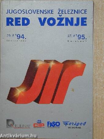 Jugoslovenske zeleznice red voznje 20.V.94-27.V.95.