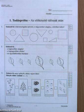 Tudáspróbák, felmérések - Matematika 1. osztály