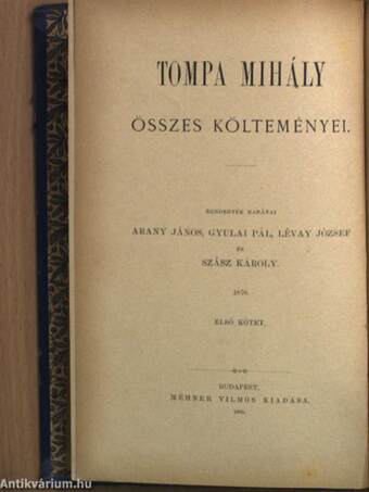 Tompa Mihály összes költeményei I. (töredék)