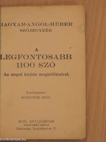 Magyar-angol-héber szójegyzék