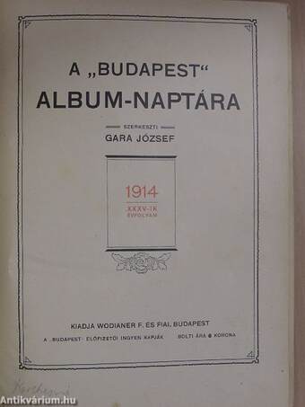 A "Budapest" album-naptára 1914