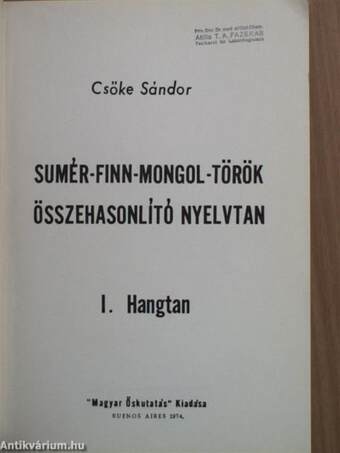 Sumér-finn-mongol-török összehasonlító nyelvtan I.