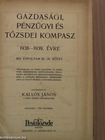 Gazdasági, Pénzügyi és Tőzsdei Kompasz 1938-1939. évre