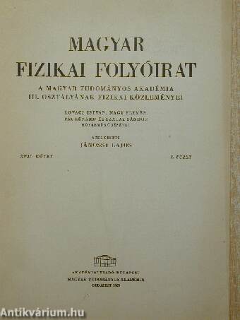Magyar Fizikai Folyóirat XVII. kötet 1. füzet
