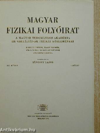 Magyar Fizikai Folyóirat XX. kötet 5. füzet