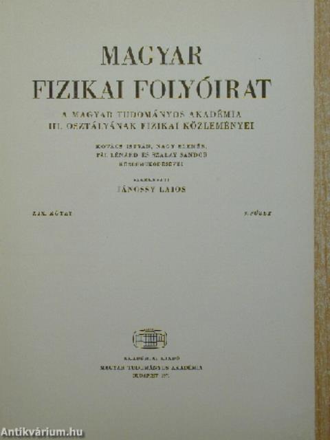 Magyar Fizikai Folyóirat XIX. kötet 3. füzet