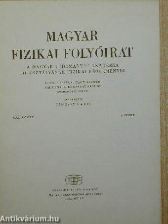 Magyar Fizikai Folyóirat XIX. kötet 1. füzet