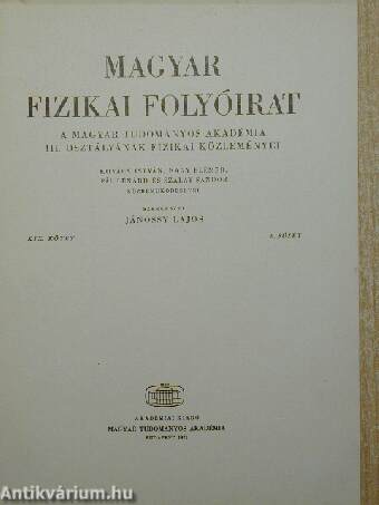 Magyar Fizikai Folyóirat XIX. kötet 6. füzet