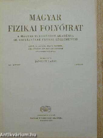 Magyar Fizikai Folyóirat XX. kötet 3. füzet