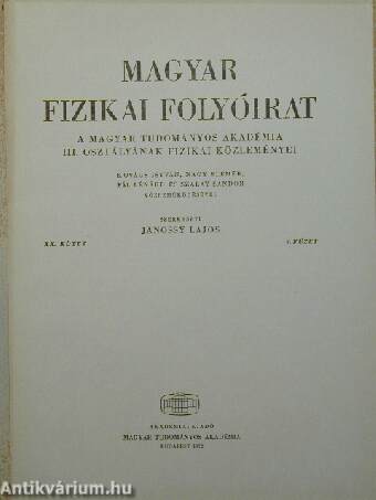 Magyar Fizikai Folyóirat XX. kötet 4. füzet