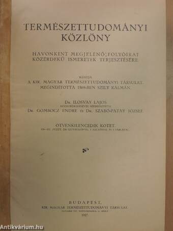 Természettudományi Közlöny 1927. január-december