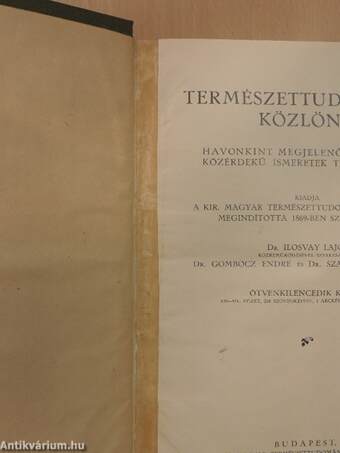 Természettudományi Közlöny 1927. január-december