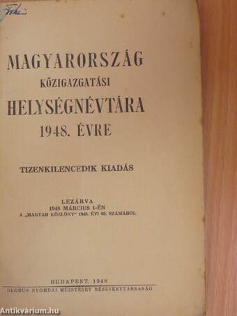 Magyarország közigazgatási helységnévtára 1948. évre