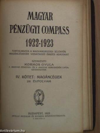 Magyar pénzügyi compass 1922-1923 II-IV.