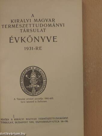 A Királyi Magyar Természettudományi Társulat évkönyve 1931-re