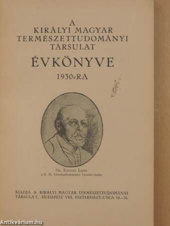 A Királyi Magyar Természettudományi Társulat évkönyve 1930-ra