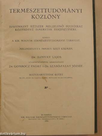 Természettudományi Közlöny 1930. január-december