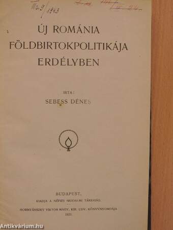 Új Románia földbirtokpolitikája Erdélyben/Kimutatása az összes urbéri birtokoknak, melyeket 1848-1861-ig a volt földesurak szabad tulajdonként a volt jobbágyoknak kiosztottak Erdélyben