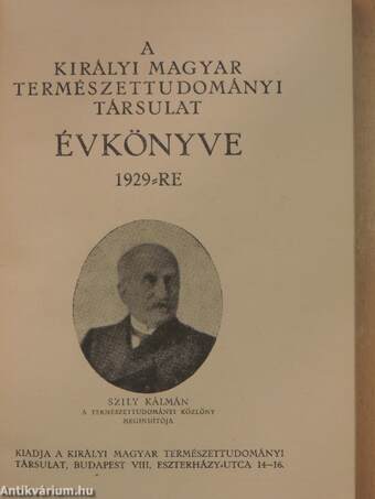 A Királyi Magyar Természettudományi Társulat évkönyve 1929-re