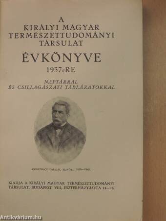 A Királyi Magyar Természettudományi Társulat évkönyve 1937-re