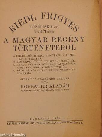 Riedl Frigyes középiskolai tanítása a magyar regény történetéről