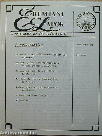 Éremtani Lapok 1992. augusztus