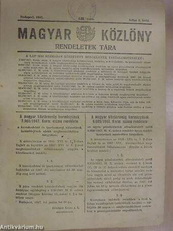 Magyar Közlöny 1947. július 1.-szeptember 30.