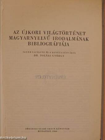 Az újkori világtörténet magyarnyelvű irodalmának bibliográfiája