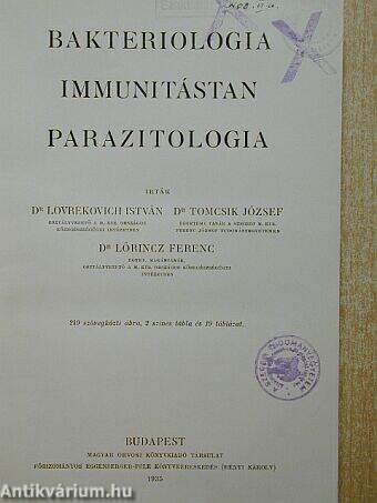 Bakteriológia Immunitástan Parazitologia