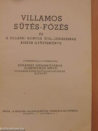 Villamos sütés-főzés szakácskönyve