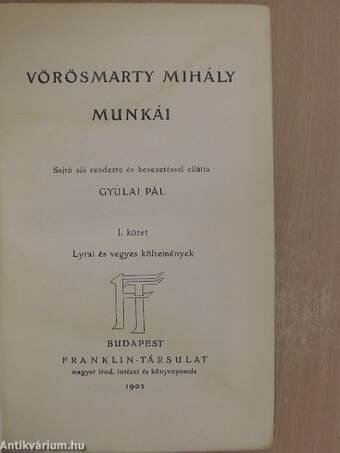 Vörösmarty Mihály munkái I-VI.