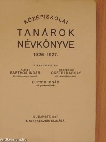 Középiskolai tanárok névkönyve 1926-1927.
