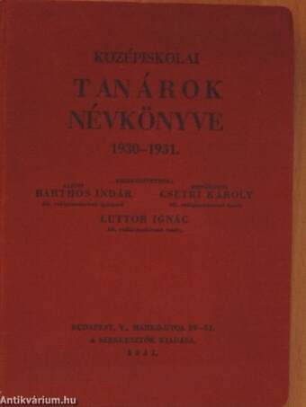 Középiskolai tanárok névkönyve 1930-1931.