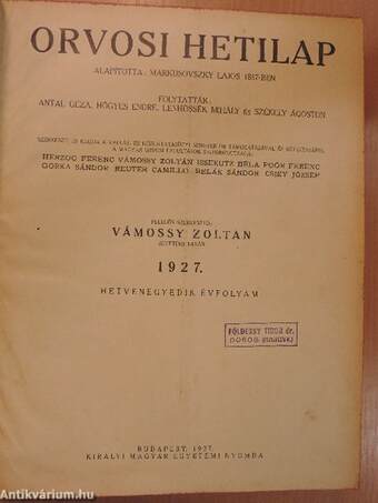 Orvosi Hetilap 1927. (nem teljes évfolyam)