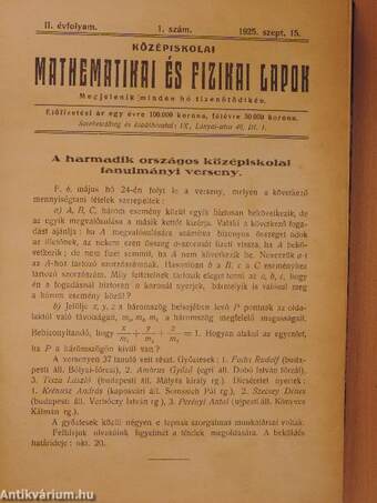 Középiskolai mathematikai és fizikai lapok 1925. szeptember-1926. június/1926. szeptember-1927. június