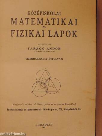 Középiskolai matematikai és fizikai lapok 1936-37. szeptember-június/1937-38. szeptember-június