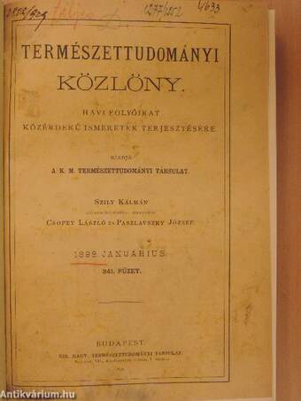 Természettudományi Közlöny 1898. január-december